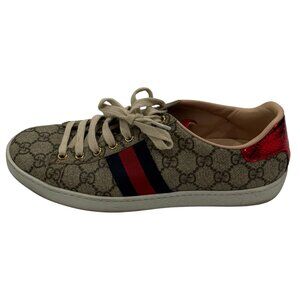$880 Brown Gucci monogram ace supreme sneakers size 8/38